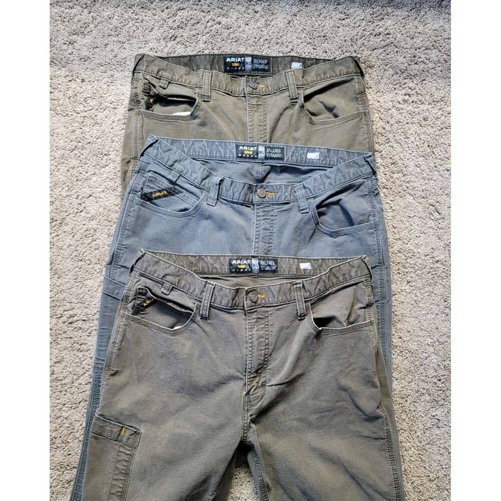 Ariat Rebar M4 Relaxed Straight Mens 38x30 Gray Brown Workwear Pants Lot Of 3